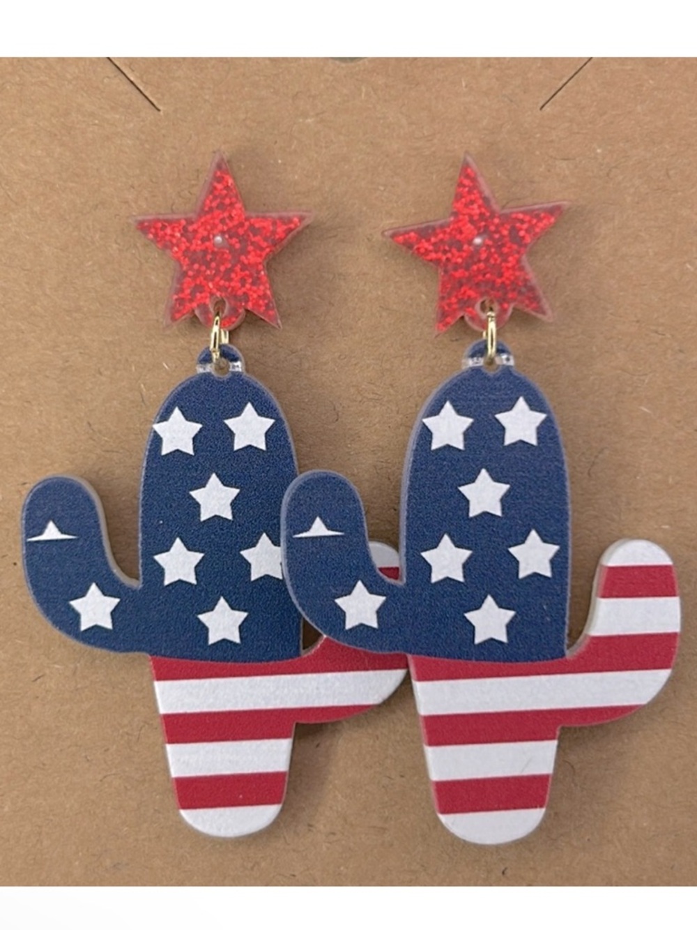 Acrylic Red White and Blue Cactus Star Stud Earrings
